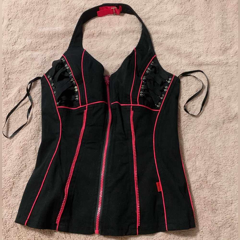 TRIPP Black and Pink Halter Top corset size M